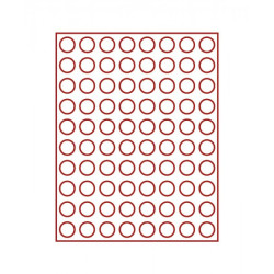 Plateau velours rouge foncé à  80 alvéoles ronds pour monnaies Ø 23,5 mm