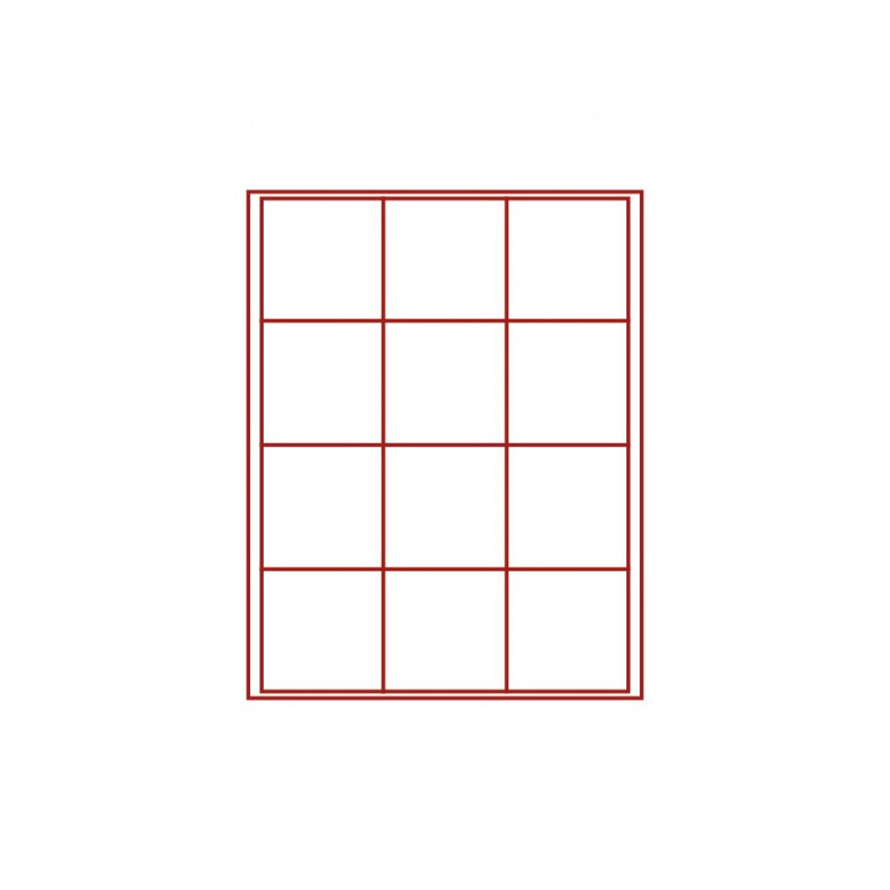 Plateau velours rouge foncé à  12 alvéoles carrés pour monnaies/capsules jusqu'à  Ø ext. 66 mm