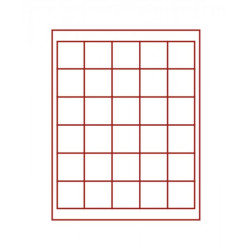 Plateau velours rouge foncé à  30 alvéoles carrés pour monnaies/capsules jusqu'à  Ø38 mm