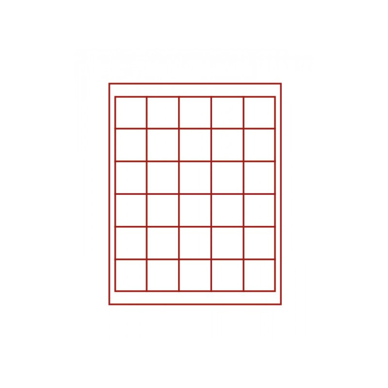 Plateau velours rouge foncé à  30 alvéoles carrés pour monnaies/capsules jusqu'à  Ø38 mm