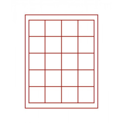 Plateau velours rouge foncé à  20 alvéoles carrés pour monnaies/capsules jusqu'à   Ø 47 mm
