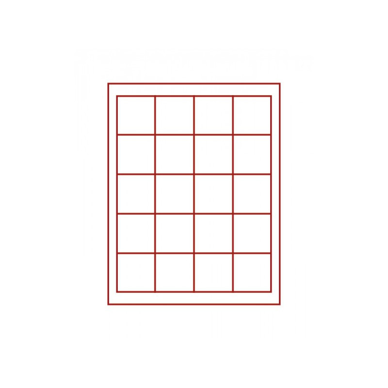 Plateau velours rouge foncé à  20 alvéoles carrés pour monnaies/capsules jusqu'à   Ø 47 mm