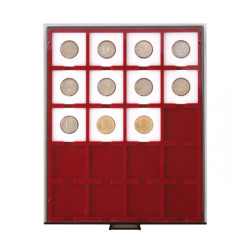 Plateau velours rouge foncé à  20 alvéoles carrés pour étuis numismatiques 50x50 mm/capsules CARRÉE/OCTO