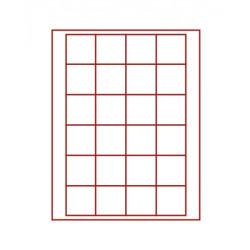 Plateau velours rouge foncé à  24 alvéoles carrés pour monnaies/capsules jusqu'à   Ø 42 mm