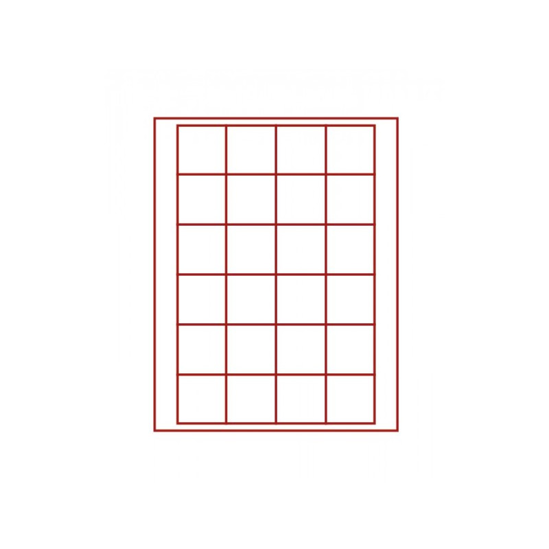 Plateau velours rouge foncé à  24 alvéoles carrés pour monnaies/capsules jusqu'à   Ø 42 mm