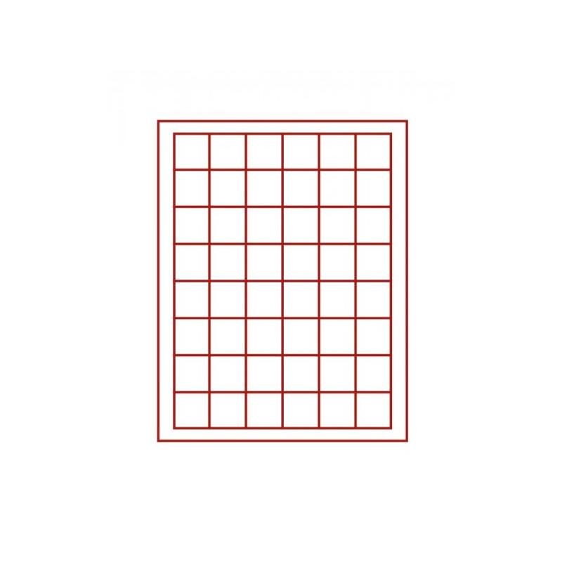 Plateau velours rouge foncé à  48 alvéoles carrés pour monnaies/capsules jusqu'à  Ø 28 mm