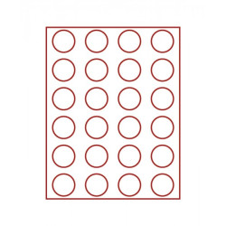 Plateau velours rouge foncé à  24 alvéoles ronds pour monnaies Ø 41 mm