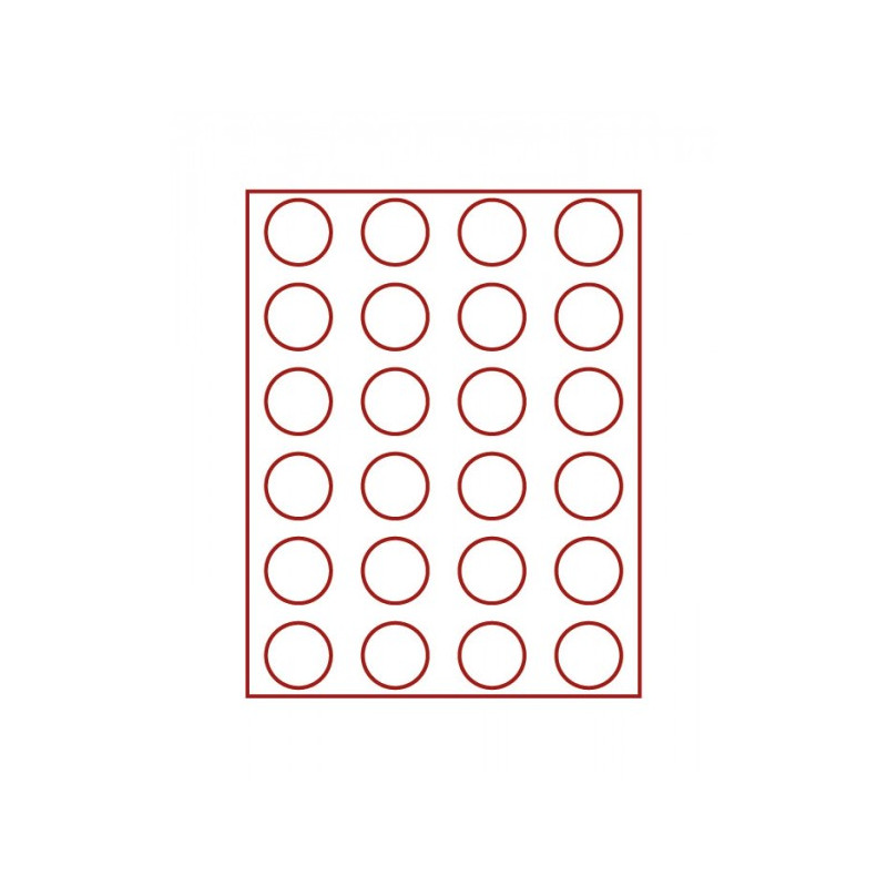 Plateau velours rouge foncé à  24 alvéoles ronds pour monnaies Ø 41 mm