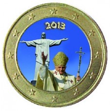 Benoit XVI Corcovado 2013 - 1 euro domé en couleur