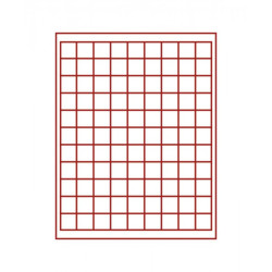 Plateau velours rouge foncé à  99 alvéoles carrés pour monnaies/capsules jusqu'à  Ø ext. 19 mm