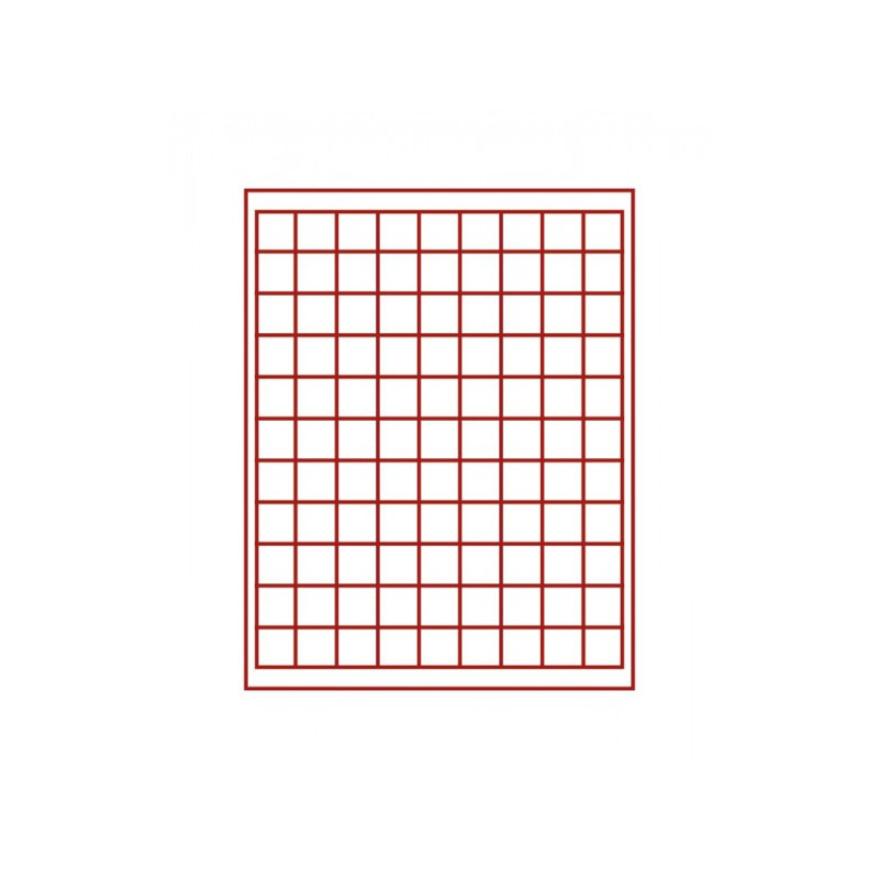 Plateau velours rouge foncé à  99 alvéoles carrés pour monnaies/capsules jusqu'à  Ø ext. 19 mm