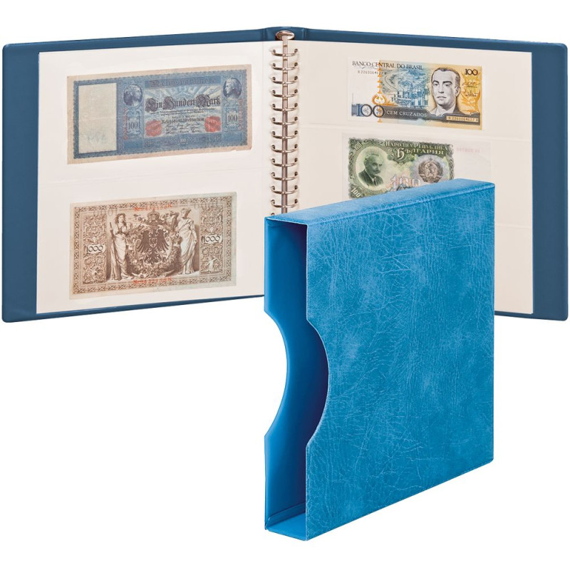 LINDNER Album pour billets banque (avec intercalaires blancs) avec boitier - bleu
