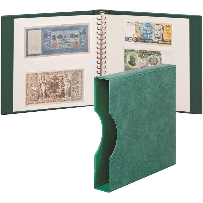 LINDNER Album pour billets banque (avec intercalaires blancs) avec boitier - vert