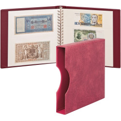 LINDNER Album pour billets banque (avec intercalaires blancs) avec boitier - bordeaux