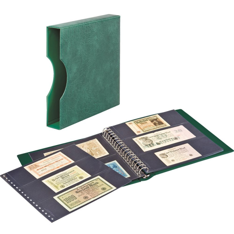 LINDNER Album pour billets banque (avec intercalaires noirs) avec boitier - vert