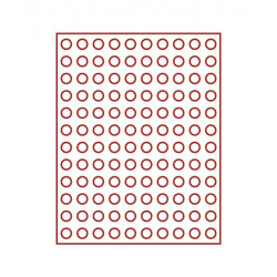 Plateau velours rouge foncé à  120 alvéoles ronds pour monnaies Ø 16,5 mm