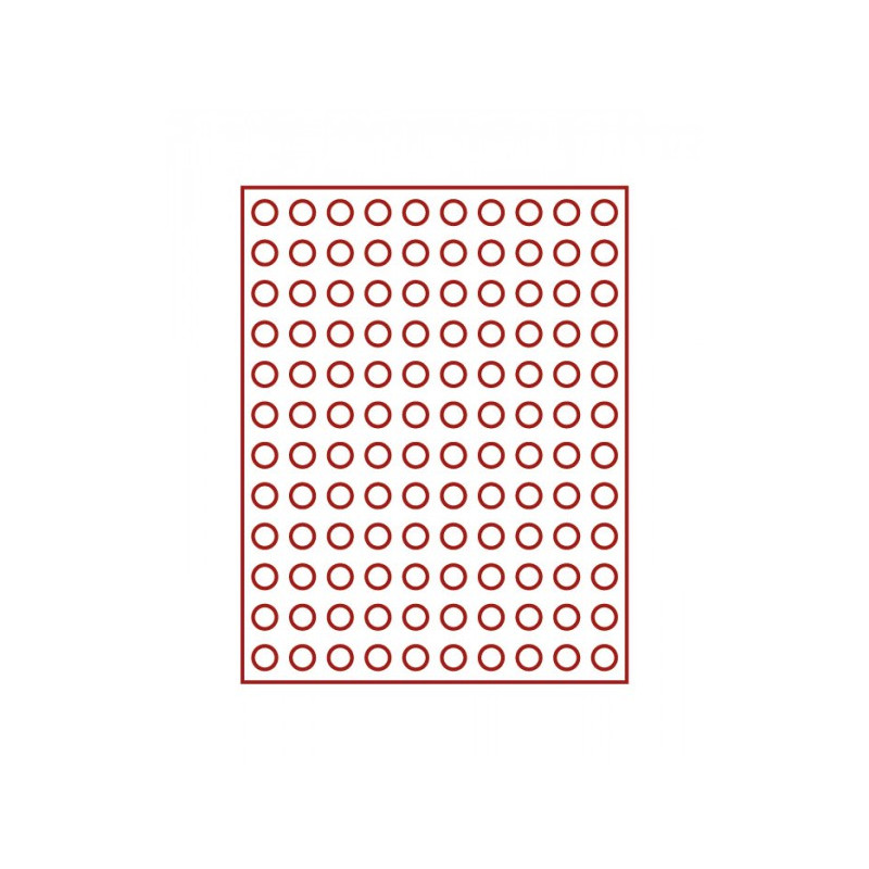 Plateau velours rouge foncé à  120 alvéoles ronds pour monnaies Ø 16,5 mm