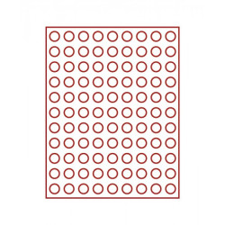 Plateau velours rouge foncé à  99 alvéoles ronds pour monnaies Ø 19,25 mm