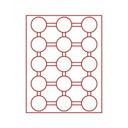 Plateau velours rouge foncé à  15 alvéoles ronds pour capsules Ø ext. 51 mm