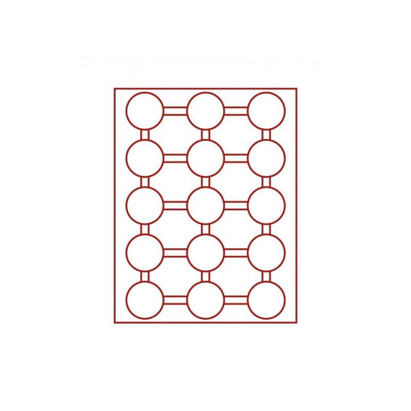 Plateau velours rouge foncé à  15 alvéoles ronds pour capsules Ø ext. 51 mm