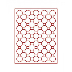 Plateau velours rouge foncé à  35 alvéoles ronds pour capsules Ø ext. 34 mm, par ex. pour monnaies 5 Euro Allemagne sous caps