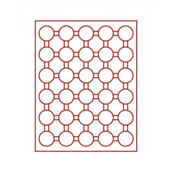 Plateau velours rouge foncé à  30 alvéoles ronds pour capsules Ø ext. 37,5 mm, par ex. pour 20 Euro-/10 Euro Argent Allemagne