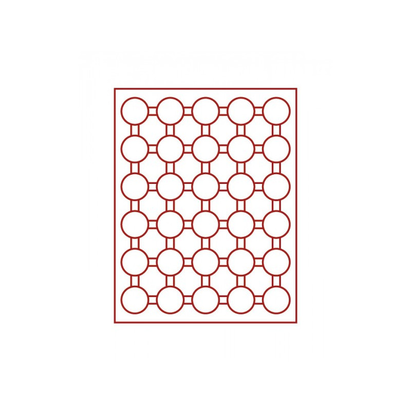 Plateau velours rouge foncé à  30 alvéoles ronds pour capsules Ø ext. 37,5 mm, par ex. pour 20 Euro-/10 Euro Argent Allemagne
