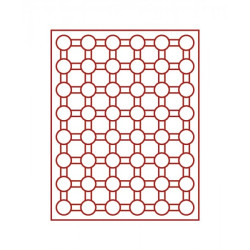 Plateau velours rouge foncé à  48 alvéoles ronds pour monnaies Ø 26 mm