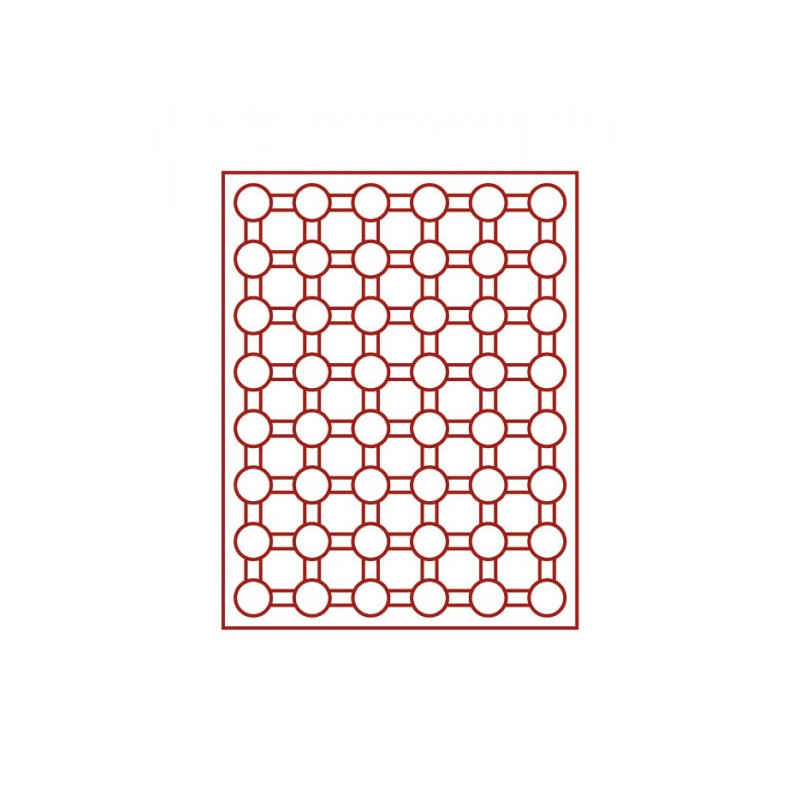 Plateau velours rouge foncé à  48 alvéoles ronds pour monnaies Ø 26 mm