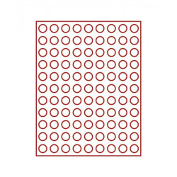 Plateau velours rouge foncé à  99 alvéoles ronds pour monnaies Ø 20 mm