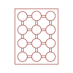 Plateau velours rouge foncé à  12 alvéoles ronds pour capsules Ø ext. 54 mm