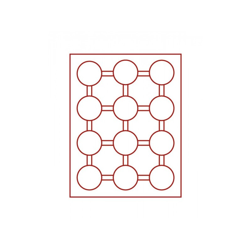 Plateau velours rouge foncé à  12 alvéoles ronds pour capsules Ø ext. 54 mm