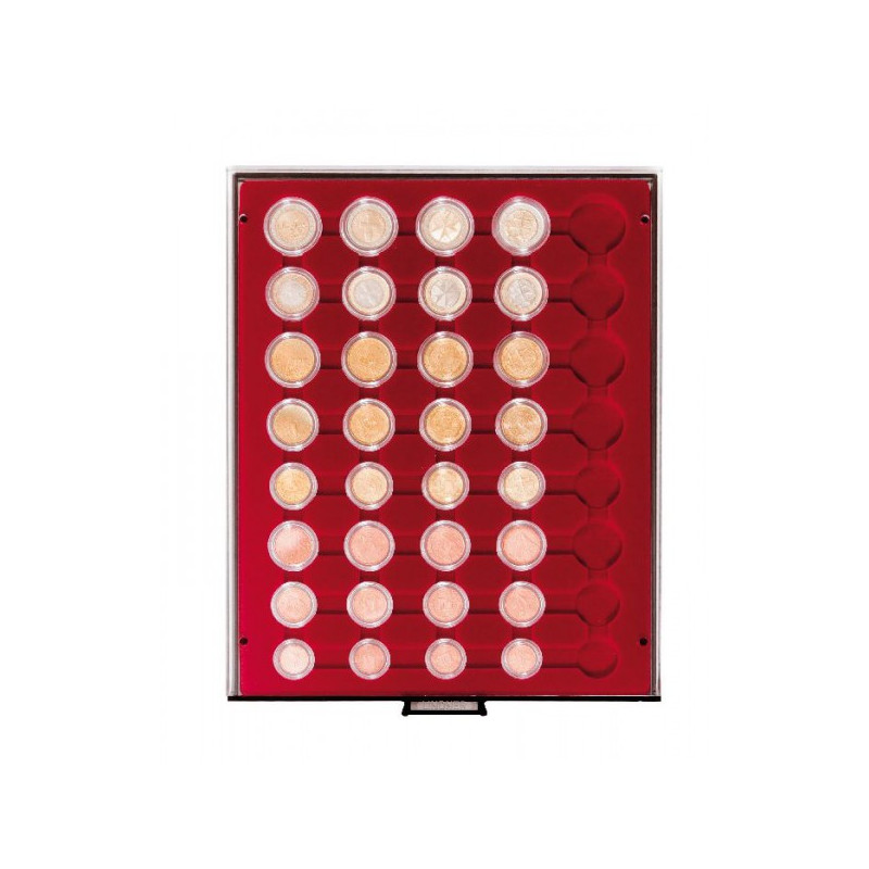 Plateau velours rouge foncé pour 5 séries Euro courantes sous capsules LINDNER