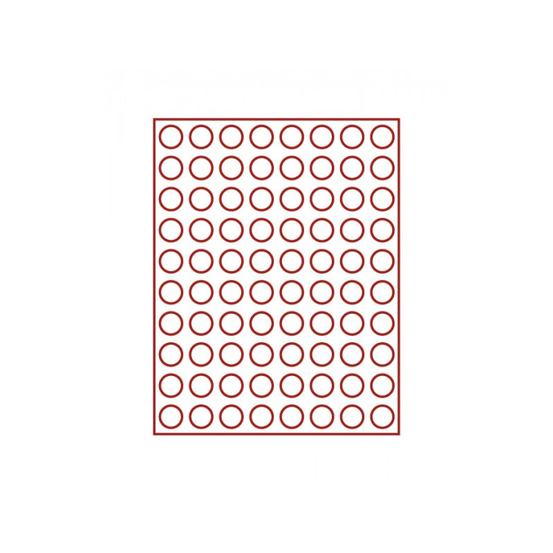 Plateau velours rouge foncé à  80 alvéoles ronds pour monnaies Ø 22,25 mm