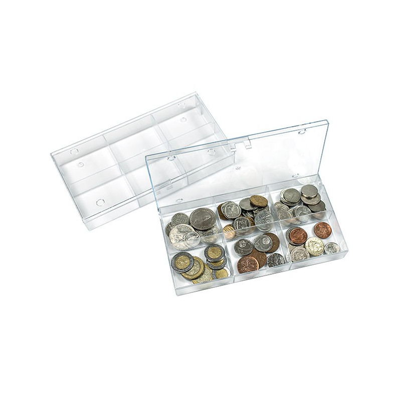Box de collection transparent, à  6 compartiments fixes  63x48 mm - paquet de 10 box