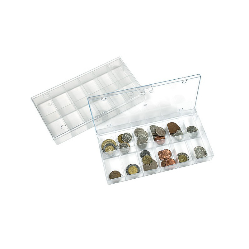 Box de collection transparent, à  12 compartiments fixes  31x48 mm - paquet de 10