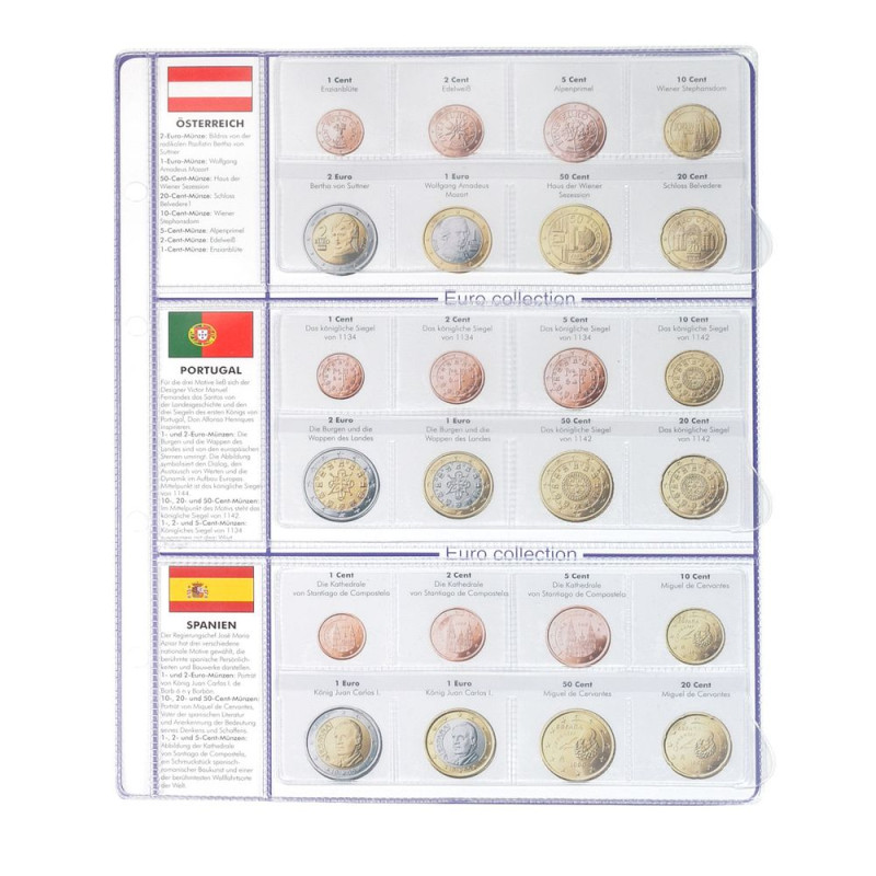 Feuille pré-imprimée EURO COLLECTION pour séries Euro courantes Autriche/Portugal/Espagne