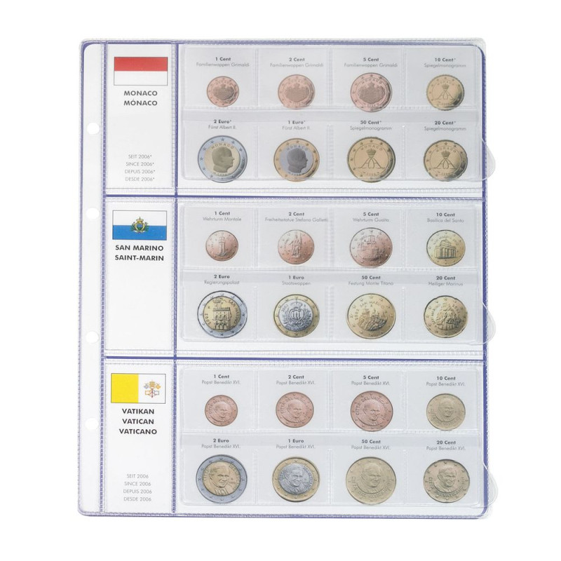 Feuille pré-imprimée EURO COLLECTION pour séries Euro courantes Monaco/Saint Marin/Vatican