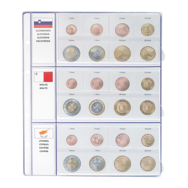 Feuille pré-imprimée EURO COLLECTION pour séries Euro courantes Slovénie/Malte/Chypre
