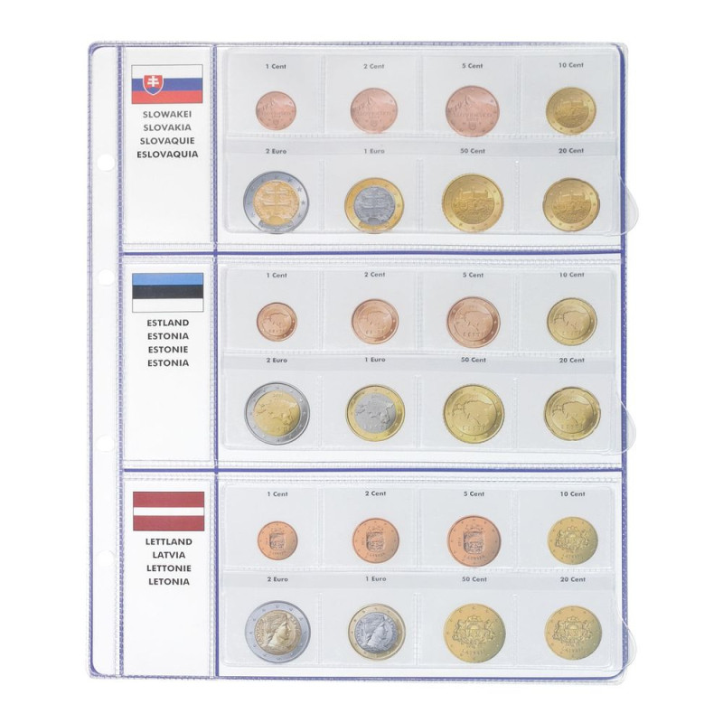 Feuille pré-imprimée EURO COLLECTION pour séries Euro courantes Slovaquie/Estonie/Lettonie