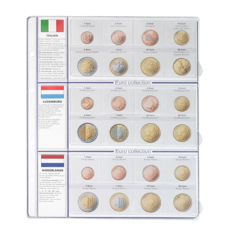 Feuille pré-imprimée EURO COLLECTION pour séries Euro courantes Italie/Luxembourg/Pays-Bas