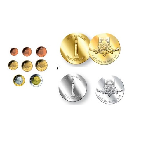 Lettonie 2014 - La série complète des huit pièces euro + les 2 pièces commémoratives