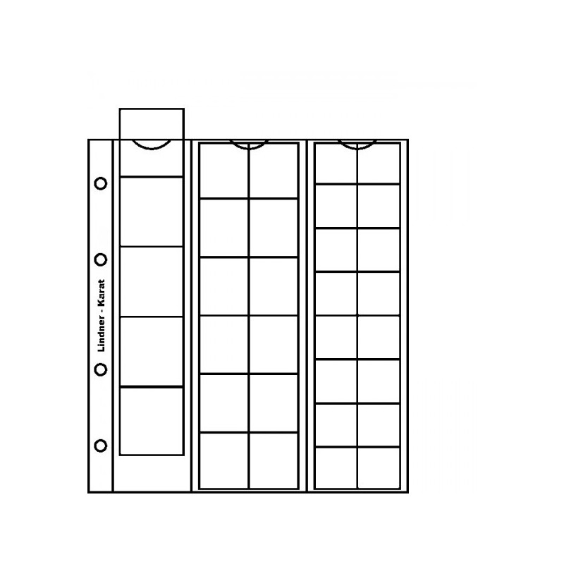 Feuilles numismatique karat pour 5 monnaies jusqu€˜à 38 mm Ø, 12 monnaies jusqu€™à  30 mm Ø et 16 monnaies jusqu€™à  22 mm Ø,