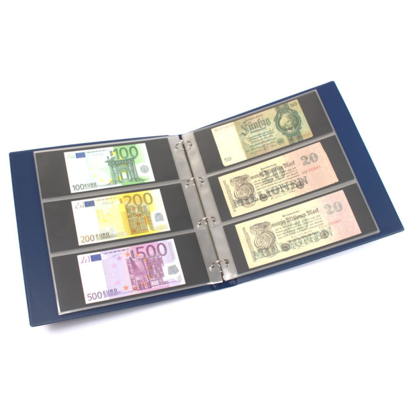KOBRA-Album grand format pour billets de banque avec 20 feuilles à  3 poches - bleu