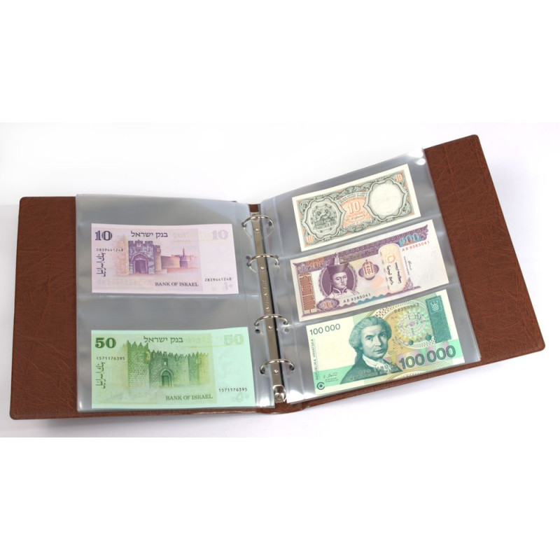KOBRA-Album billets de banque avec 20 feuilles transparentes 210 x 230 à  2 et 3 poches - brun clair