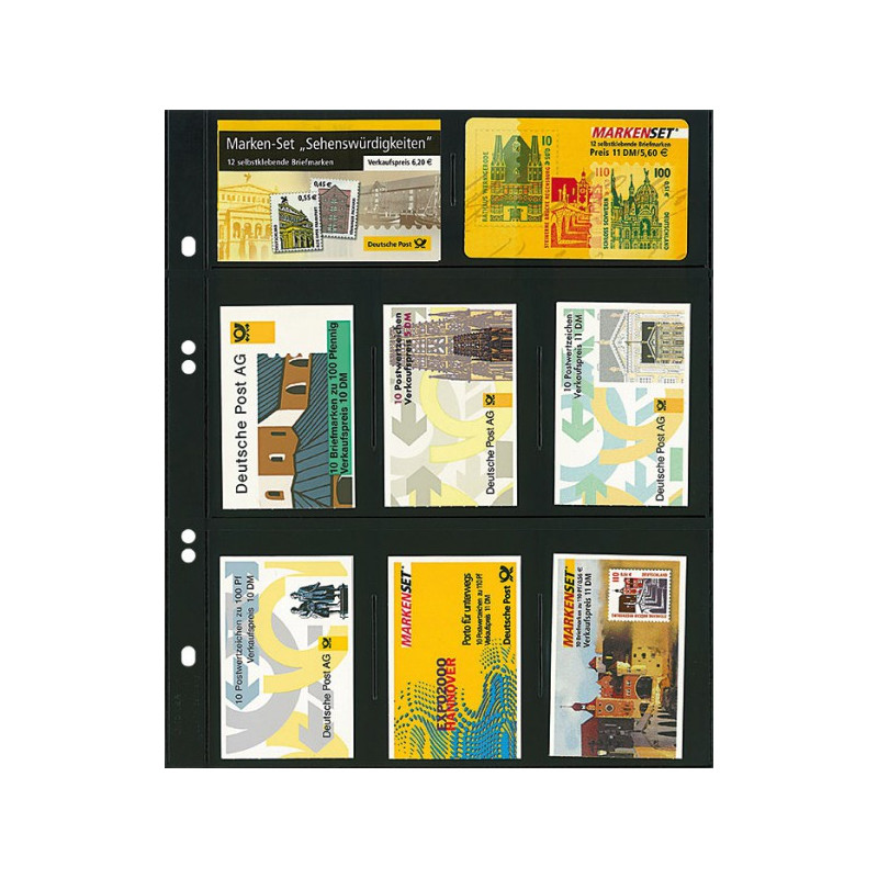 Feuilles Multi collect à  8 poches (2 à  92x59 mm, 6 à  61x89 mm), noires - paquet de 10