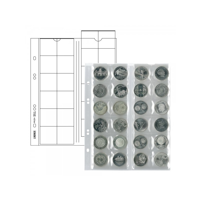 Feuilles numismatiques Multi collect pour 24 monnaies jusqu'à  Ø 34 mm, avec intercalaires rouges - paquet de 5