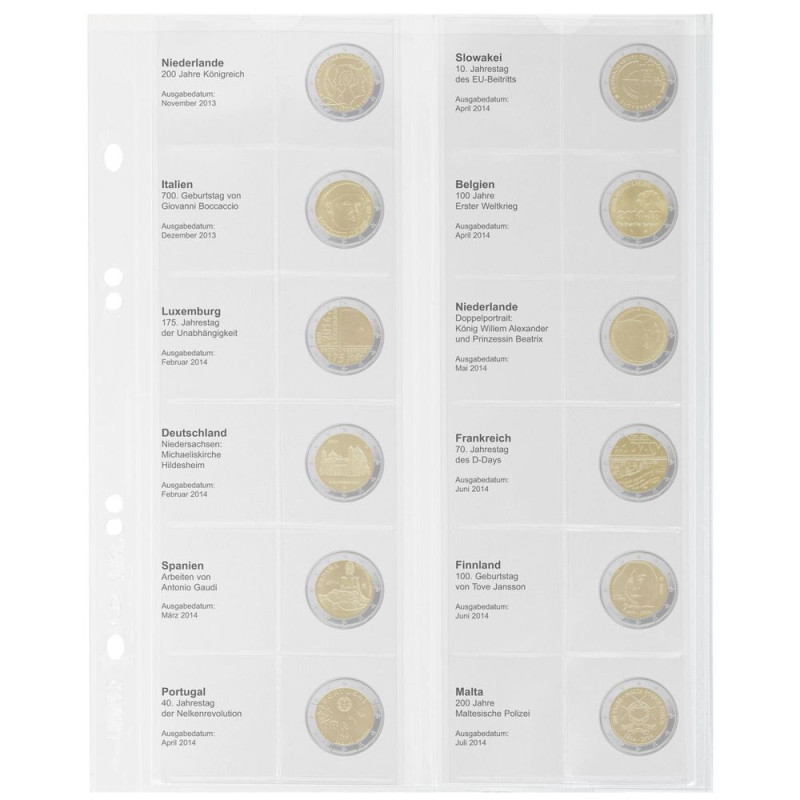 Multi Collect Feuille numismatique pré-imprimée pour 2 Euro commémoratives: Pays-Bas 2013 -  Malte 2014