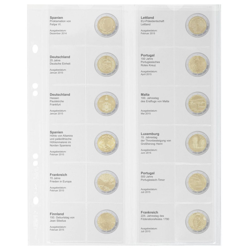 Multi collect Feuille numismatique pré-imprimée pour 2 Euro commémoratives: Espagne-Décembre 2014 à  France-Juillet 2015