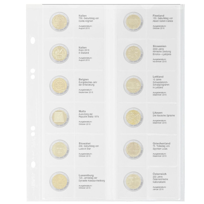 Multi collect Feuille numismatique pré-imprimée pour 2 Euro commémoratives: Italie Aoà»t 2015 €“ Autriche Janvier 2016